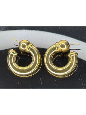 Vintage Bijoux Cascio Signed Gold Plated Chunky Door Knocker C Hoop Earrings Ita